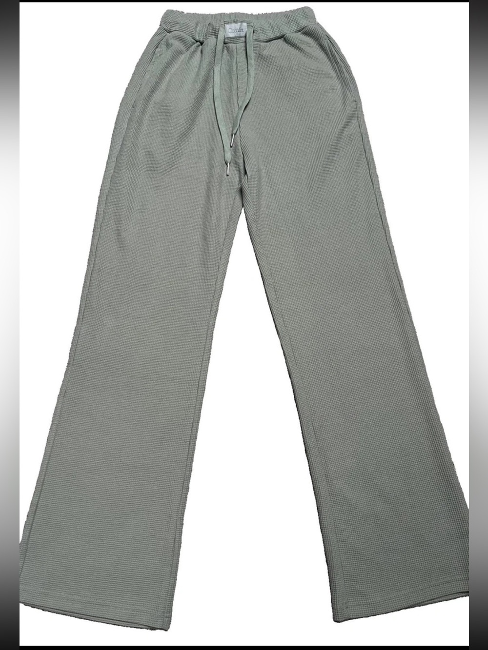 Comfrt Waffle Knit Lounge Pants Sage Green Women's Size M Wide Leg